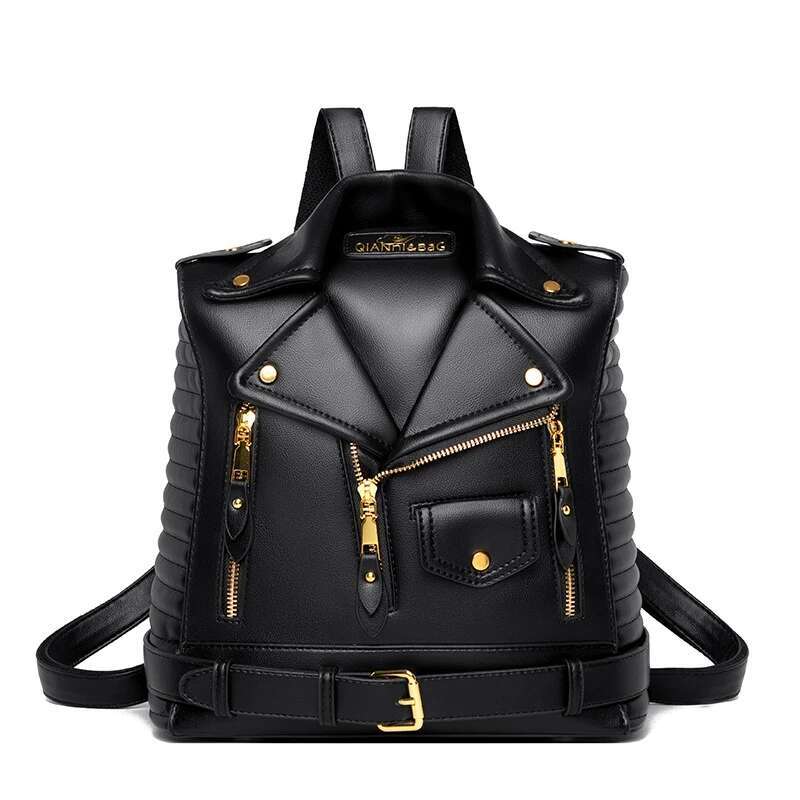 Personality Unisex Collar Female Waterproof Large Capacity Anti-Theft Special Design Bag Cool Girl PU Leather Jacket Backpack