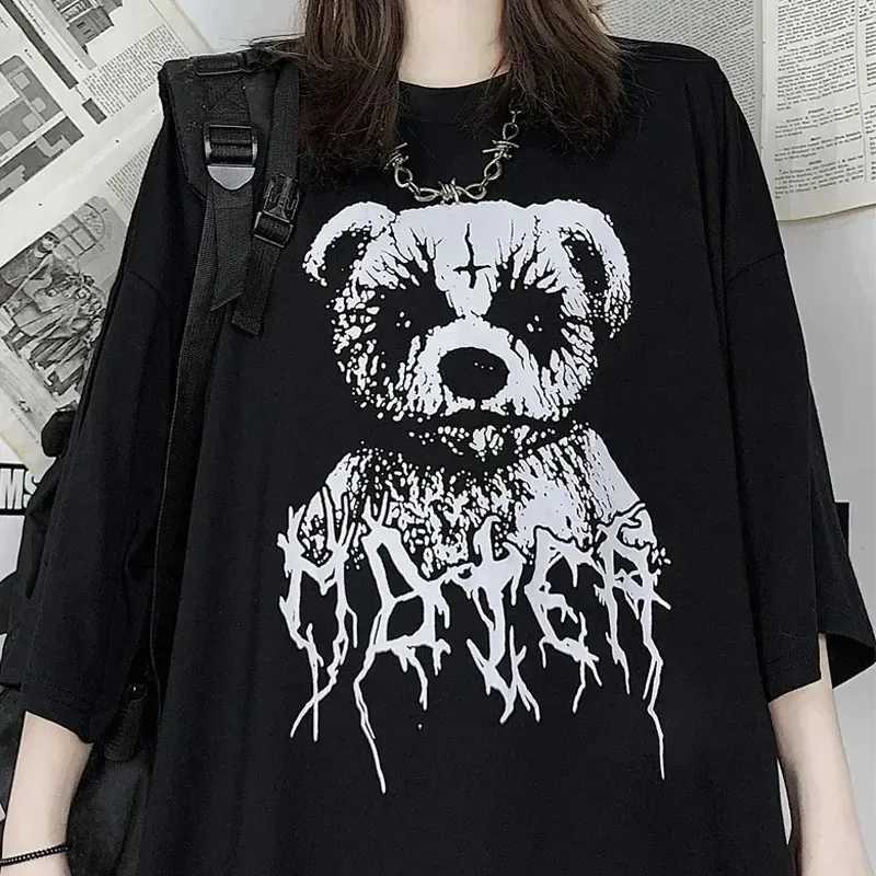 Gothic Devil Punk Printed Black T-shirt Harajuku Men and Women Y2K Top Summer Oversized Retro Street ClothingT250320