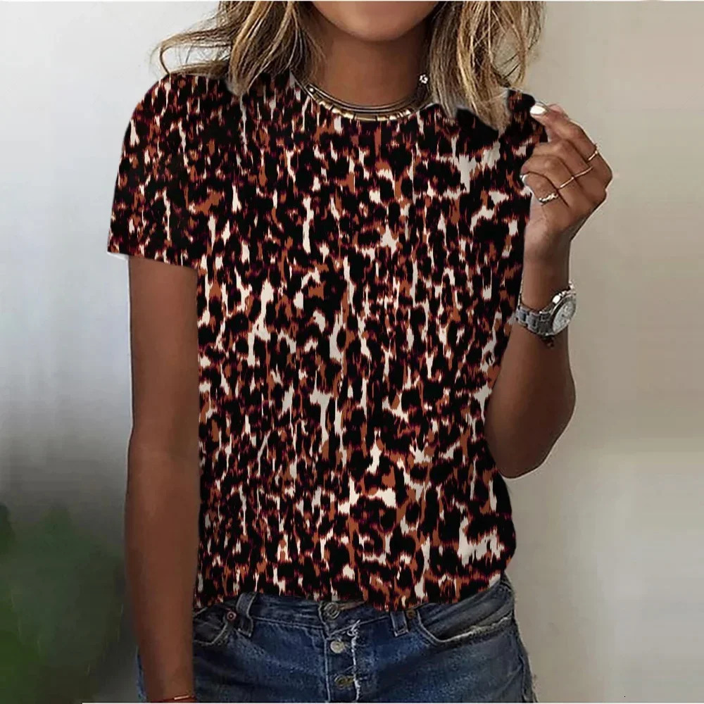 Summer O-Neck Short Sleeve Womens T-Shirt 3d Print Colorful leopard Pattern T-Shirt Pullover Top Fashion Street Female Clothing 250320