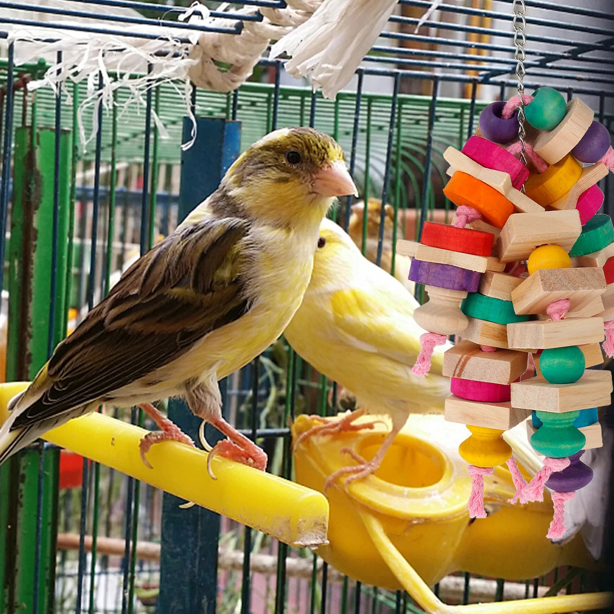 Parrot Chew Toys Bird Hanging Bite Wooden Blocks Cage Fun Toy for Chewing Climbing Biting Knots 250320