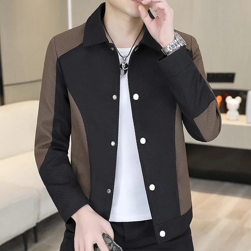 spring and autumn mens boutique handsome casual color matching lapel jacket youth fashion trend coat top 250317
