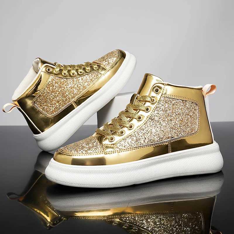 Fashionable couple running shoes high ankle womens outdoor street walking boots golden winter fitness sports shoesW250320