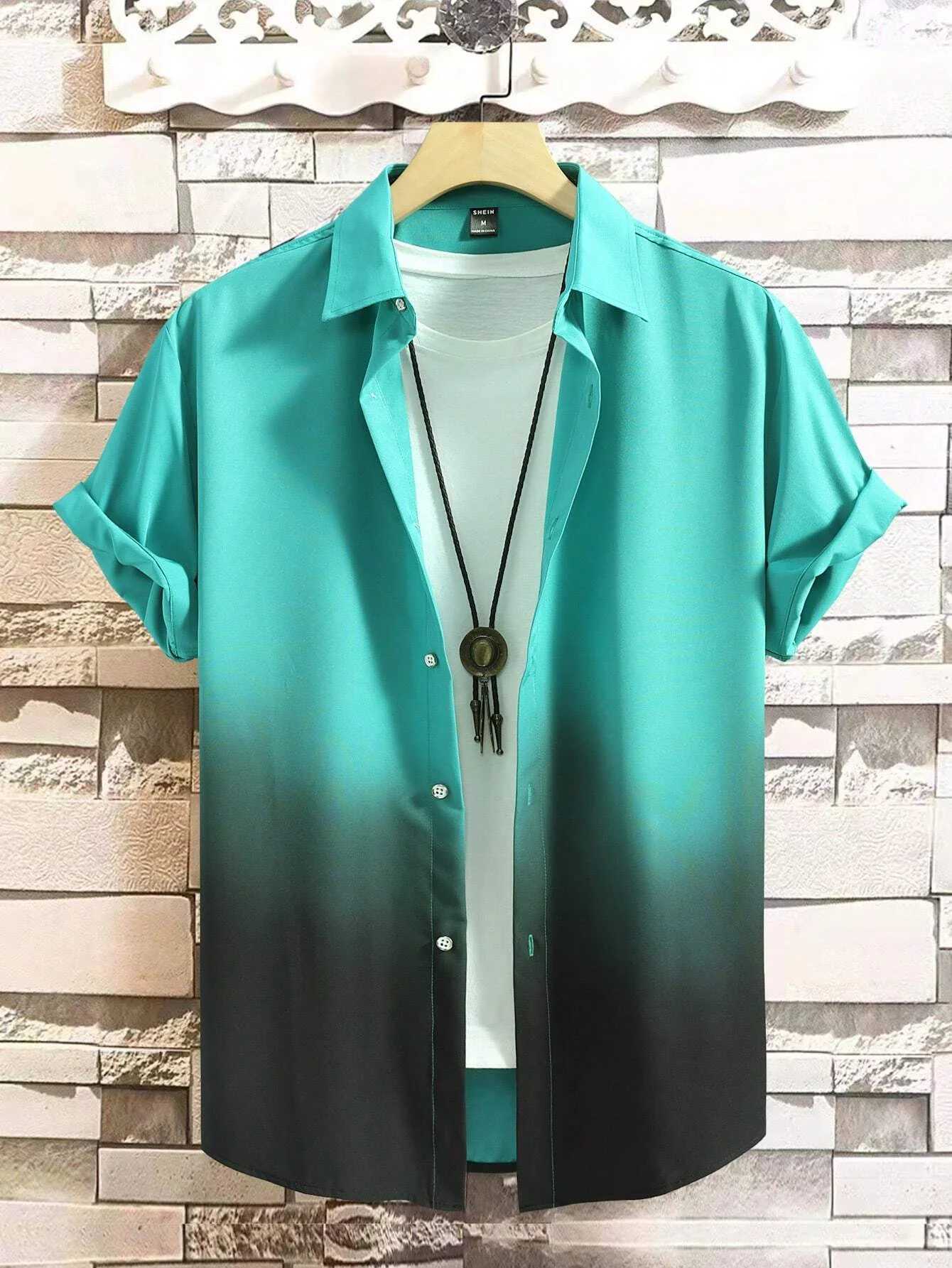 Mens summer clothing gradient design graphic 3D printing shirt short sleeved top loose casual Hawaiian shirt M250320