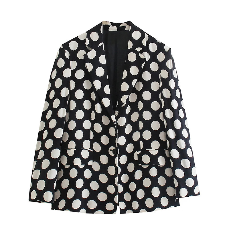 Willshela Women Fashion With Pockets Dot Single Button Blazer Vintage Notched Neck Long Sleeves Female Chic Lady Outfits 250314