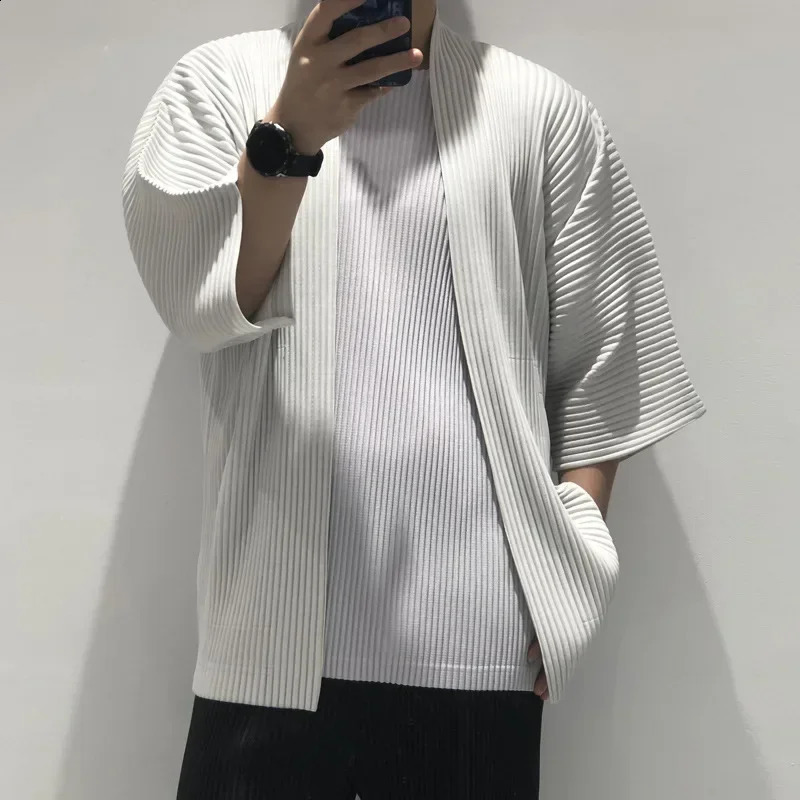 Miyake pleated jacket mens cardigan Japan springsummer loose plus size 100 top 250317