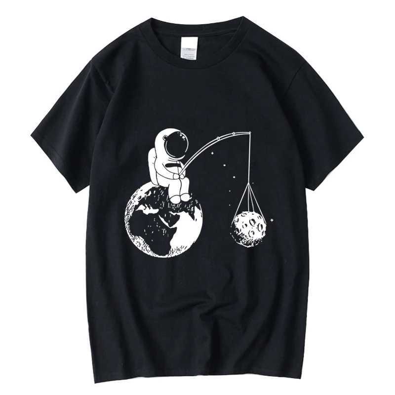 Summer casual mens high-quality T-shirt 100% pure cotton loose and interesting design astronaut print mens cool T-shirt mens T-shirtT250319