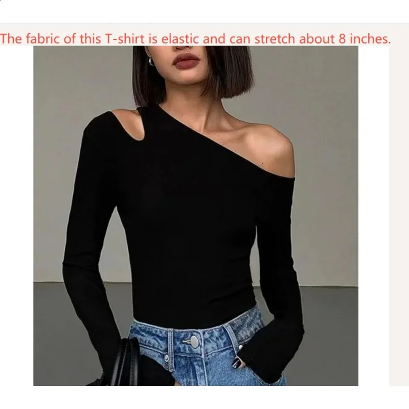 Club Party Sexy Ladys TShirts Slash Neck Cut Out Bodycone Long Sleeve Top sweet Spicy Girls Black Tees Y2K Punk Women Tee 250311