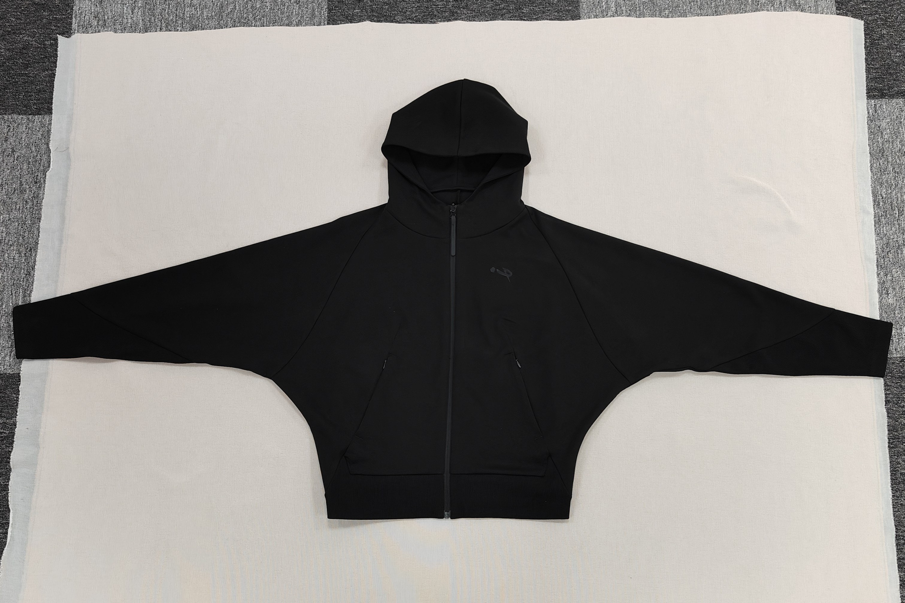 Black Hooded Dolman Sleeves Zip-up Jacket Activewear Sports Hoodie Casual Loose Fit Athleisure Clothes Outdoor Running Sweatshirt