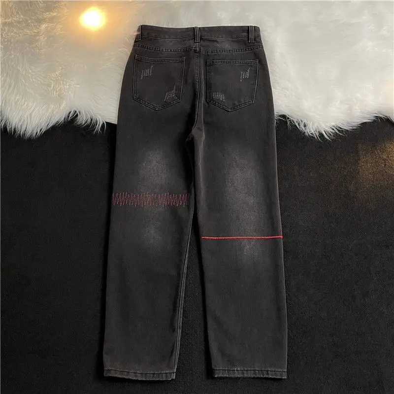 jeans for men in autumn winter loose straight-leg European American high street pants trendy brand washed wide-leg casualT250319