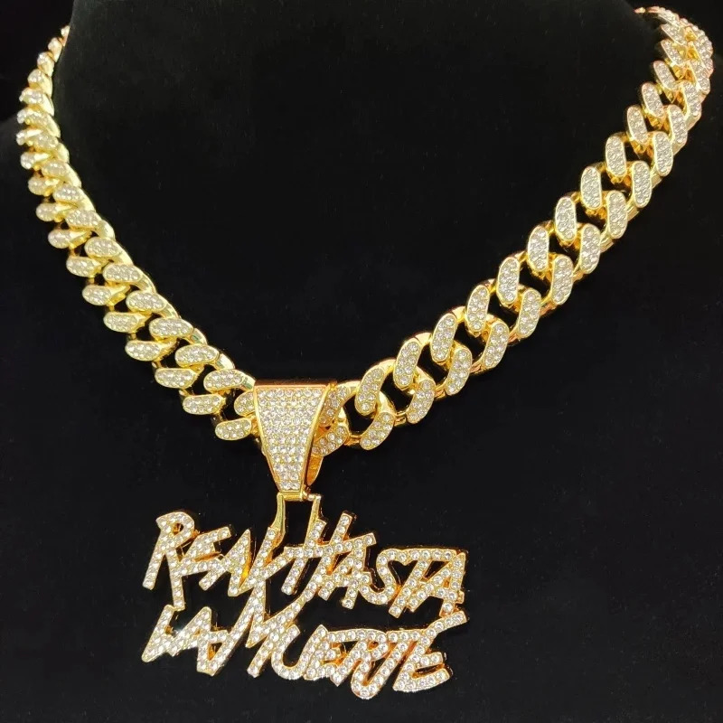 Hip Hop Letter Pendant Cuban Necklace For Women Men Shimmering Rhinestone Gold Silver Color Fashion Punk Style Party Jewelry 250320