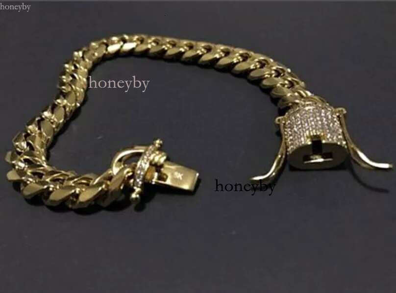Moissanite Mens Gold Tone 316L Stainless Steel Necklace Cuban k Chain with Dias Clasp Lock