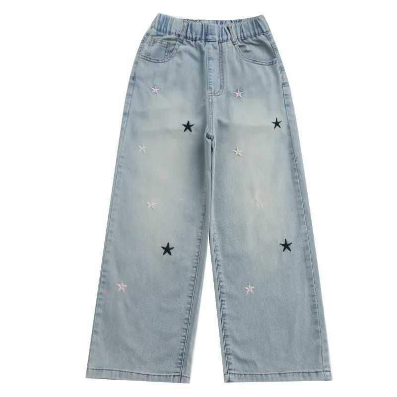 New Fashion Teenager Girls Denim Wide Leg Pants Children Trousers Spring Summer Star Pattern Girls Jeans 5-14 Years Kids ClothesT2502320