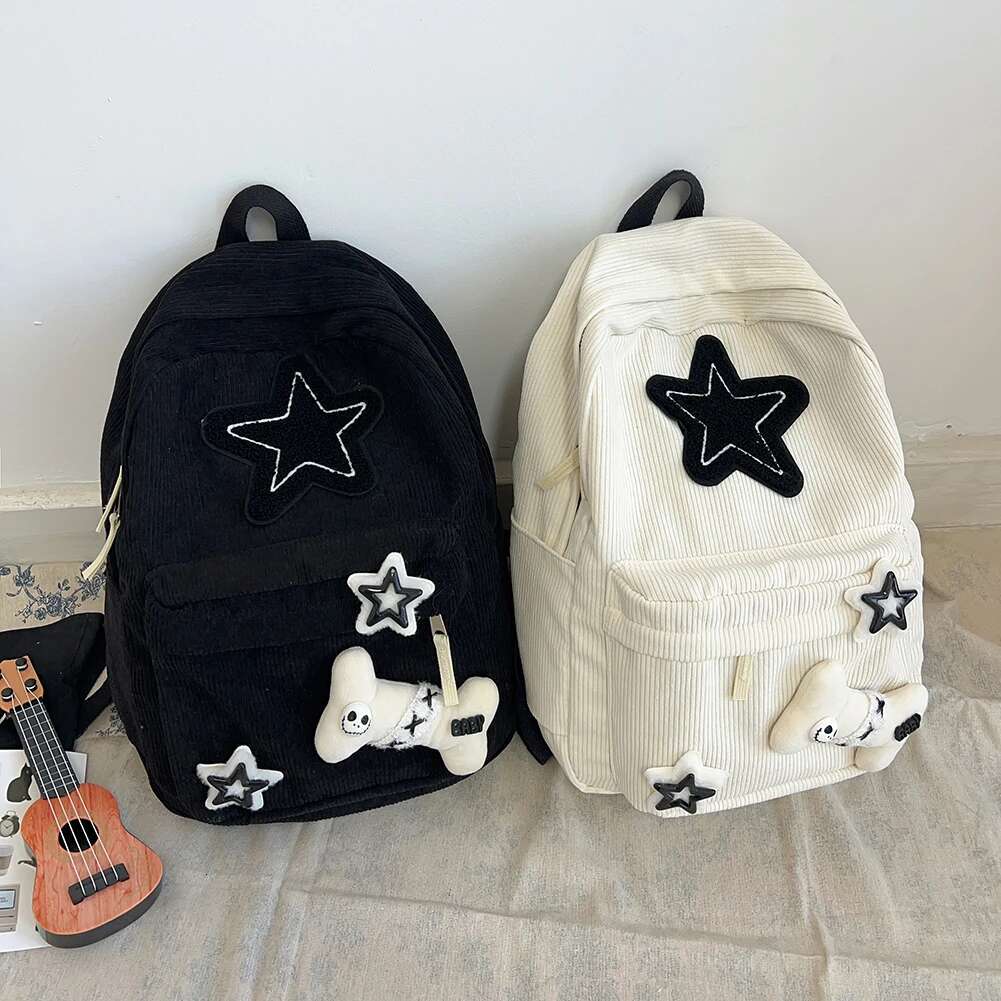 Corduroy Backpack Women Men Star Daypack Adjustable Strap Travel Bag Large Capacity For Work Shopping School