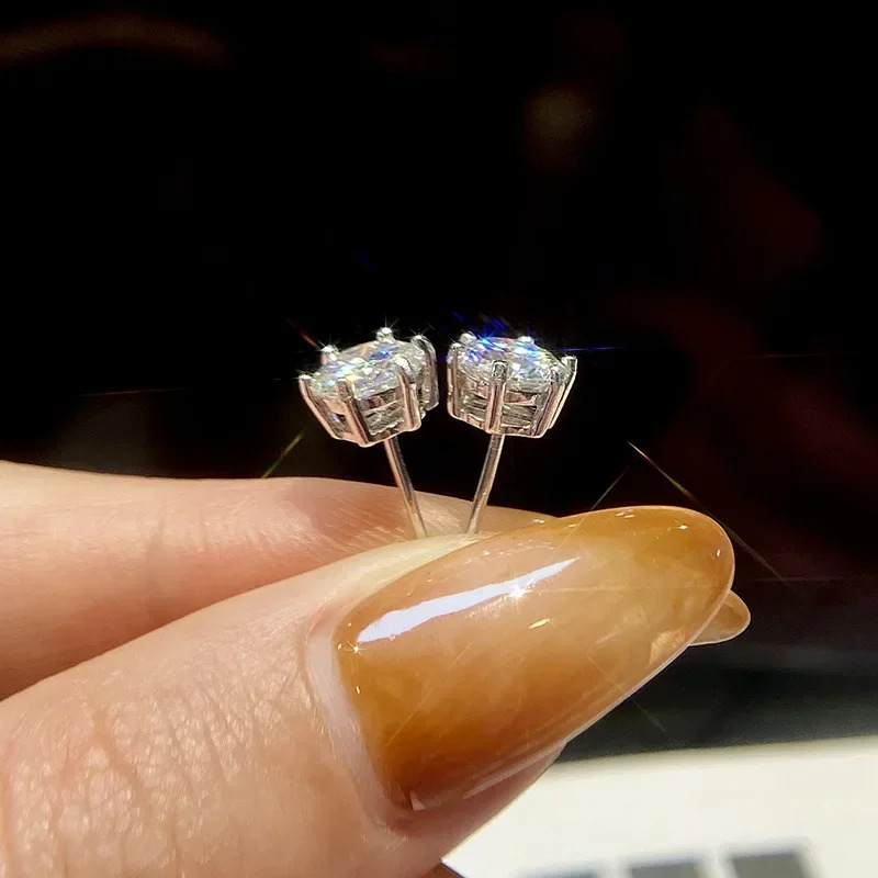 FEOBUR 1CT Round Cut Moissanite Stud Earrings for Women 925 Sterling Silver Brilliant Lab Created Diamond Classic Earring Man