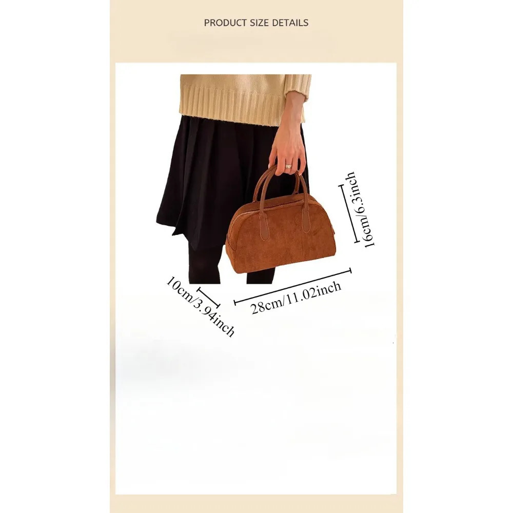 Brown suede Boston bag womens handbag Korean bowling bag premium pillow bag 250318