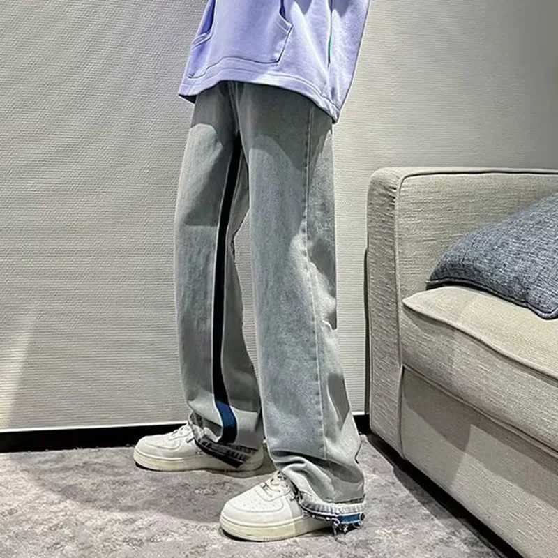 Mens Brand Retro Streetwear Trousers Male Fashion Hip-hop Chic Casual Loose Straight Pants Goth Punk Letter Print Baggy JeansT250319
