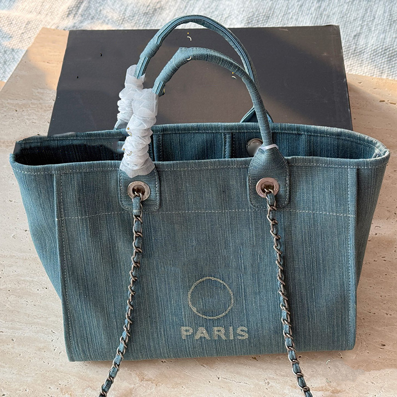 Portable Large Capacity Designer Jumbo Beach Bag Tote Gold Matelasse Chain Embroidery Letters Denim Shoulder Handbag With Coins Wallet Makeup Purse 33cm/38cm