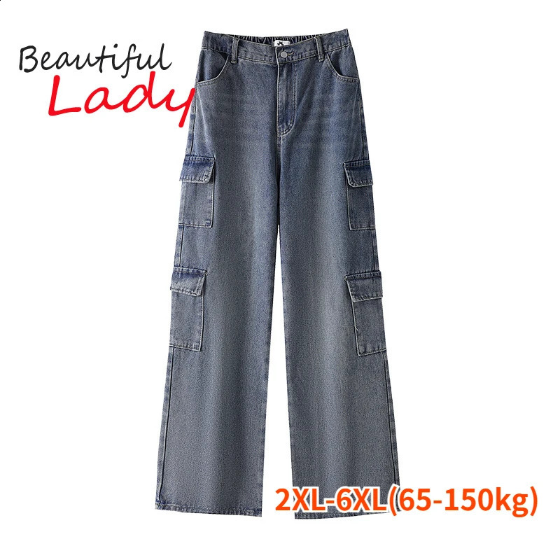 2XL-6XL Plus Size Women Clothing Baggy Jeans Women Wide Leg Denim Trousers Boyfriend Jeans for Women 4XL-5XL Cargo Pants 250319