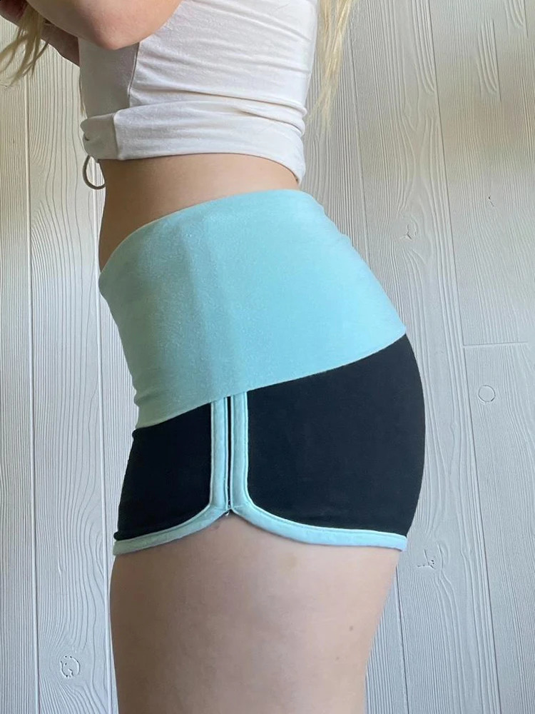 Rockmore Kawaii Contrast Patchwork Mini Shorts Low Rise Bottoms Korean Casual Skinny Women Panties Y2K Aesthetic Girl Shorts 250319