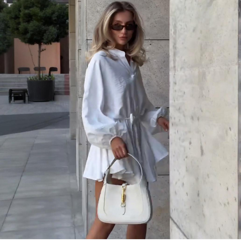 2025 summer new lapel button solid color long sleeved women's sexy slim fit dress