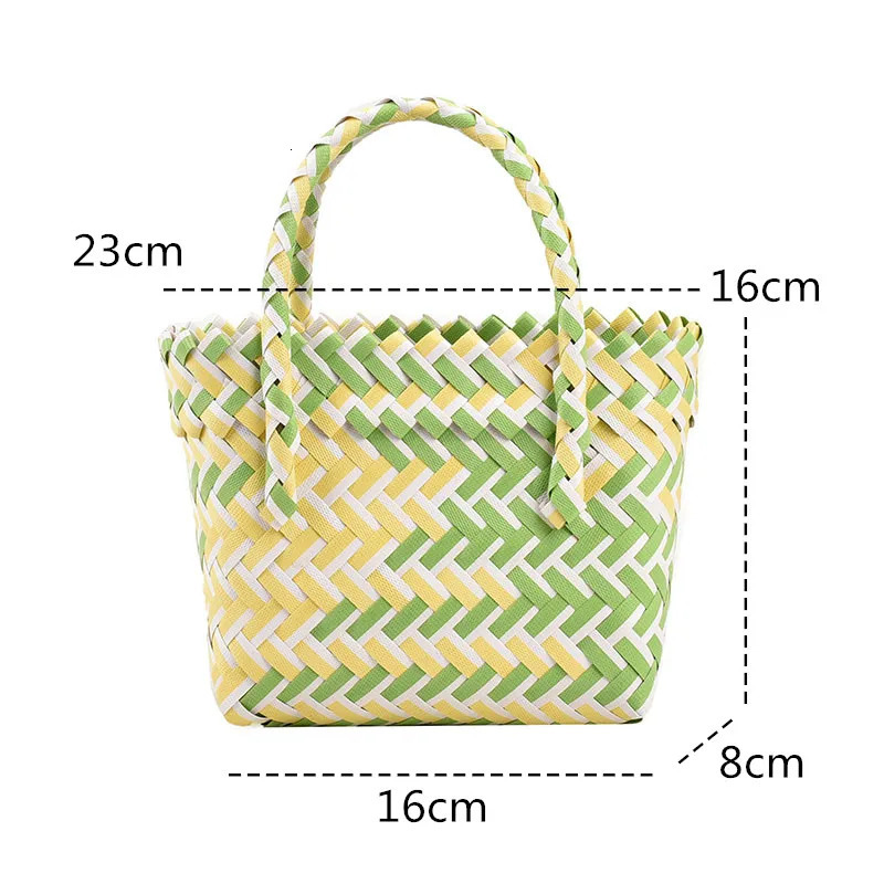 Woven Handbag Colorful Basket Color Matching Vegetable Bag Beach Handmade bag Popular Women New Female Shopping Tote Female Sac R250320