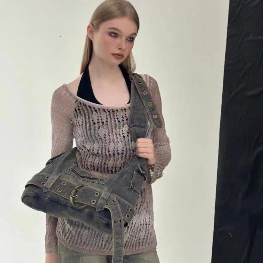Washed Denim With A High-End Texture And Niche Design, Large Capacity Crossbody Bag, Women's Bag