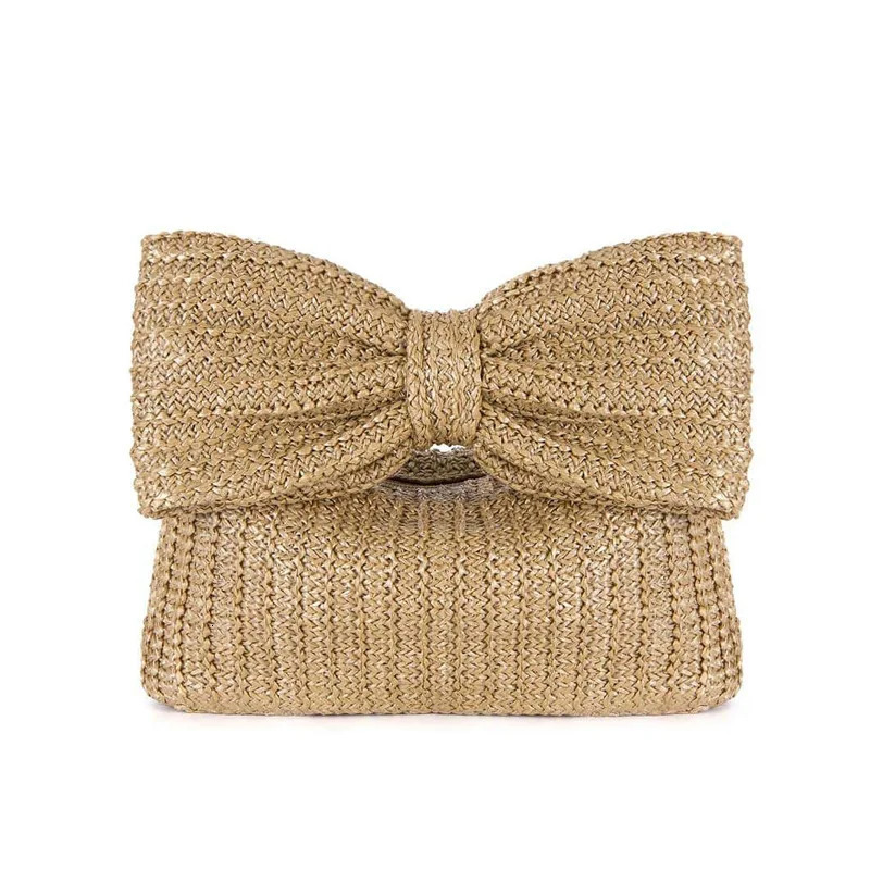 Summer Straw Woven Clutch Bag Women Bow Purse Vacation Beach Tote Party Wedding 2024 Zipper Evenging Handbags 250314