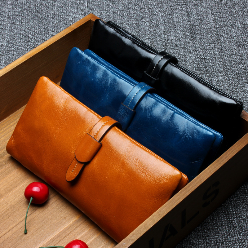 RFID New Zipper Long Women S Wallet Large Capacity Head Layer Men S Handbag Change Shoulder Bags