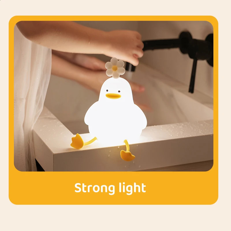 Cute Duck Led Night Light USB Rechargeable Nightlights Silicone Lamp Touch Switch Children Kid Bedroom Decoration Birthday Gift 250319