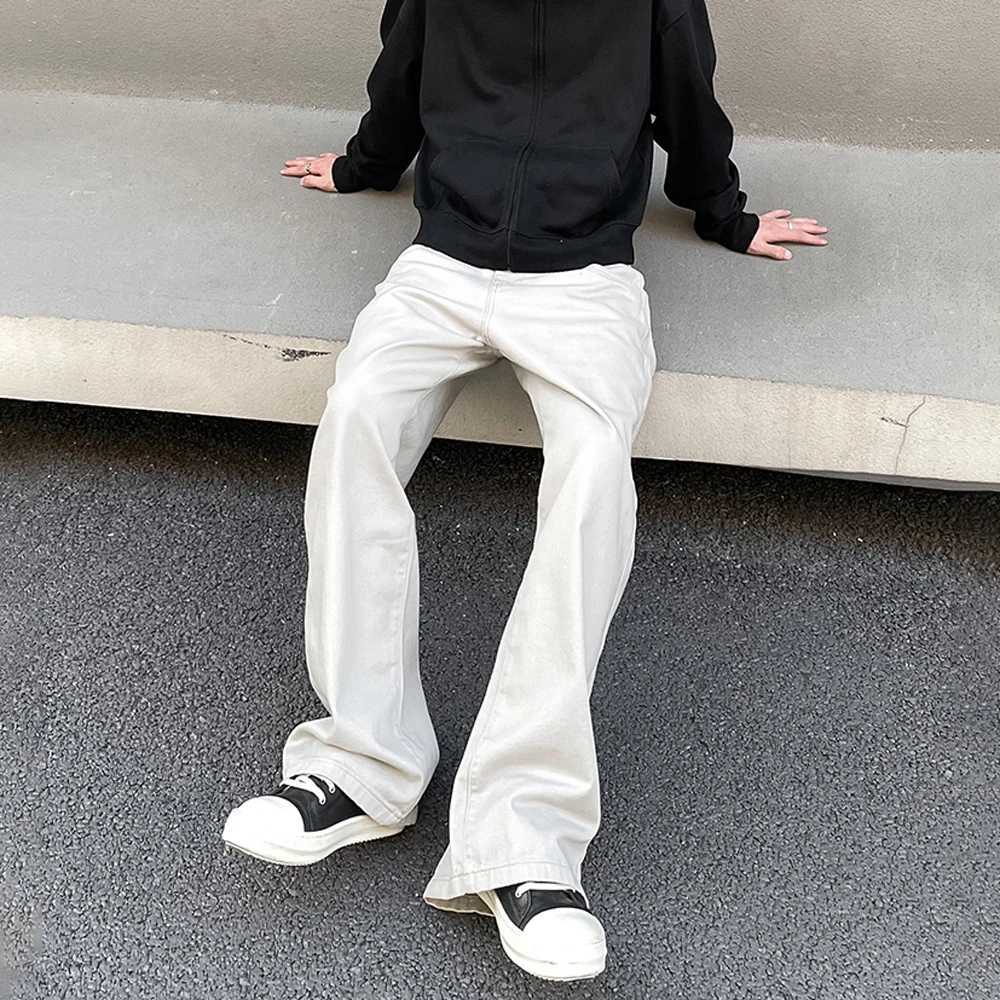 Bright white casual jeans mens streetwear Y2k straight leg retro simple autumn casual fashion winter solid street jeansT250319
