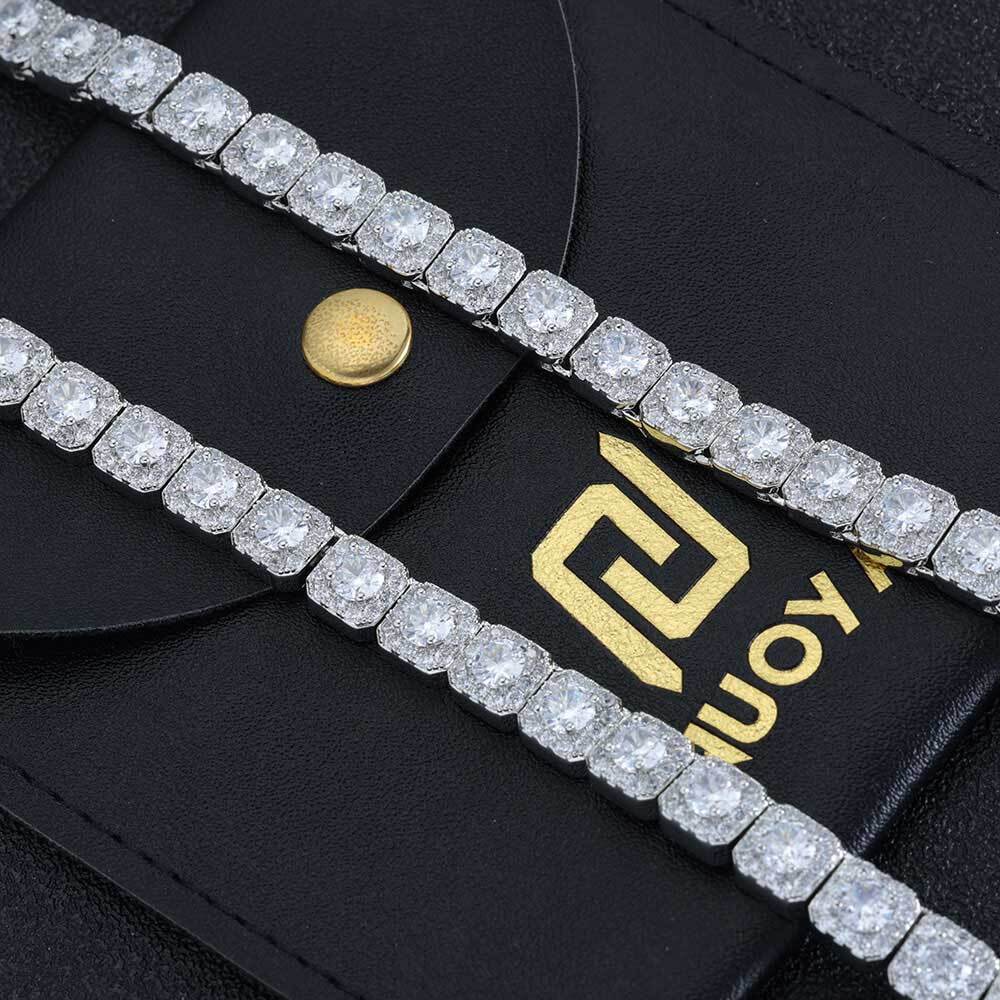 7MM 5A Zircon Cluster Tennis Chain Iced Out Square Sparkling CZ Link Necklace Anniversary gift for him or her Hip Hop Jewelry
