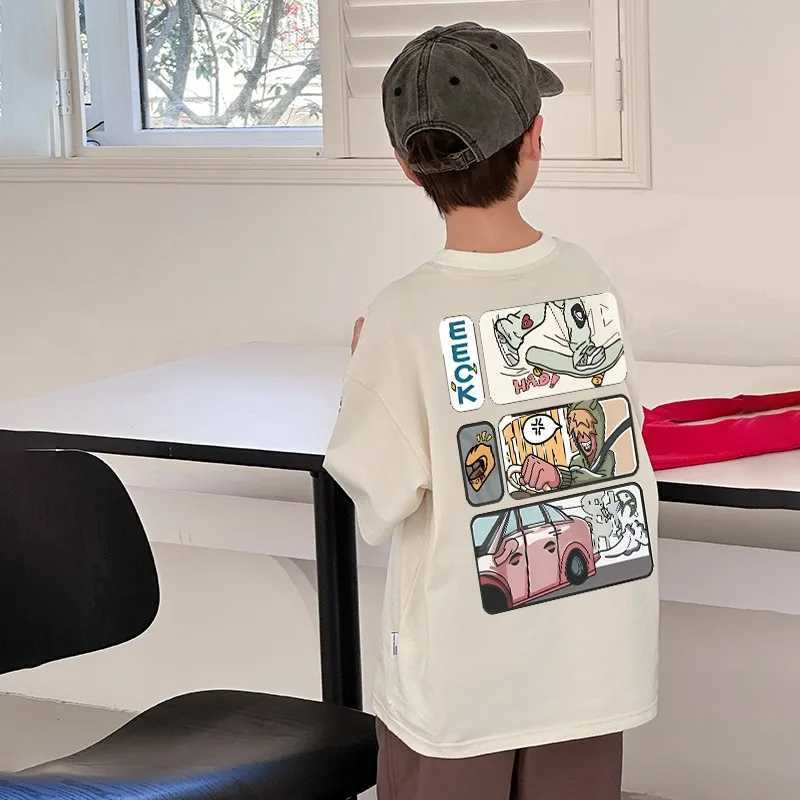 2024 Summer Childrens Clothing Street Clothing Fashion Cartoon Printed T-shirt 100% Cotton Top T-shirt Childrens Short Sleeve Boys and Girls ClothingT