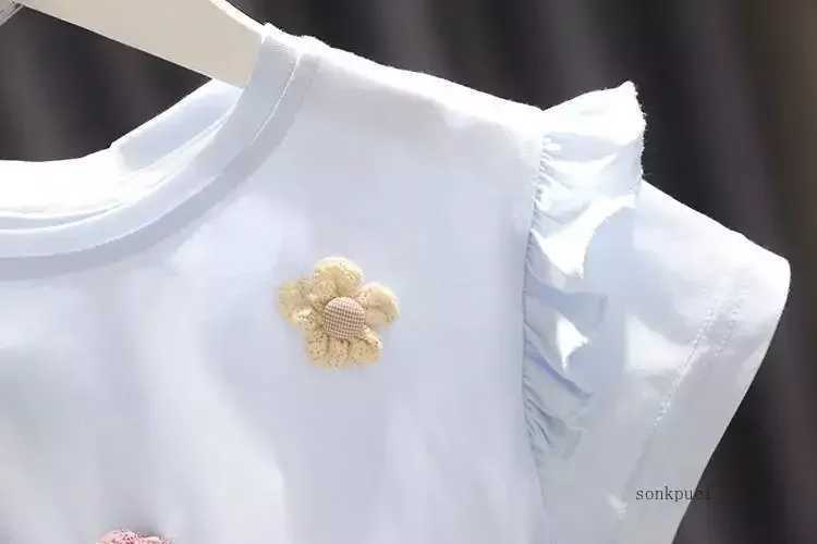 Summer girl T-shirt new childrens baby cute lace short sleeved top little girl cotton bottom shirtT250320