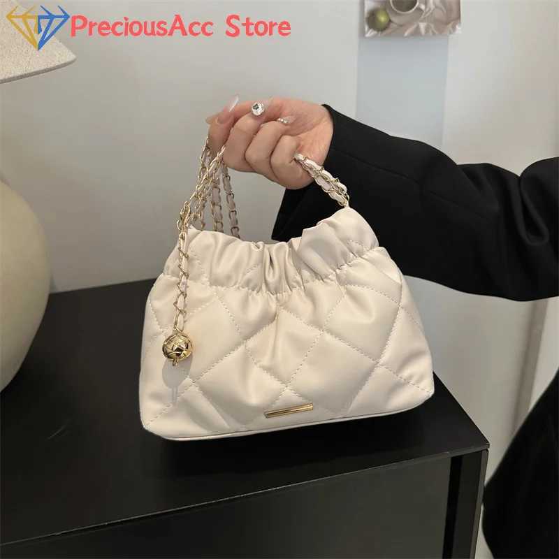 Fashionable pleated design plain Pu ten font womens bag casual chain shoulder strap bucket shoulder bag used for giving gifts Y250319