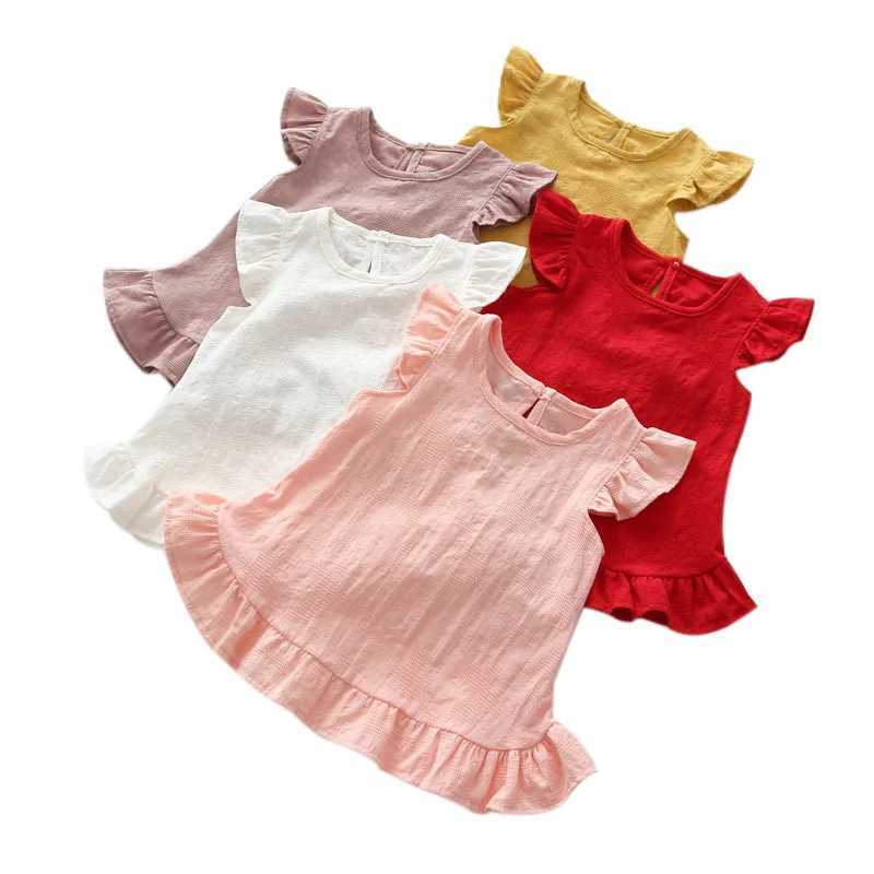 Ruffle sleeves lace flower summer childrens girls shirt top suede cotton baby shirt childrens clothing T-shirtT250320
