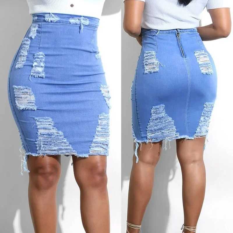 Womens torn Distressed denim washed mini short sleeved stretchy high waisted knee length denim pencil jeansXJ250320