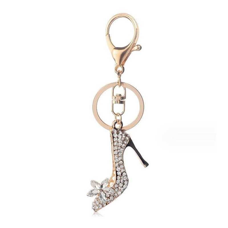 1Pc new crystal high heels keychain wallet car shiny rhinestone keychain bag decorative alloy keychainXJ250319