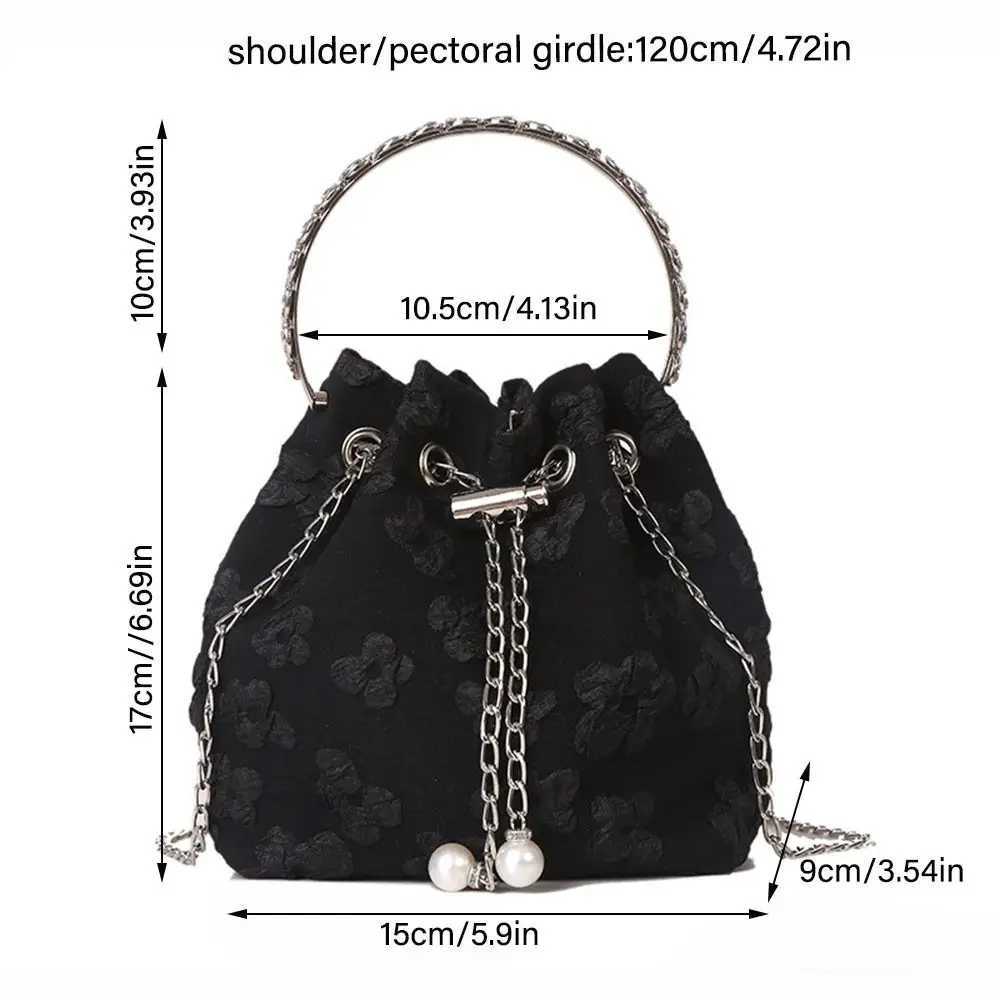 Fashionable shoulder bag fashionable round handheld chain dry bucket bag pleated floral design exquisite cross shaped bag for women Y250319