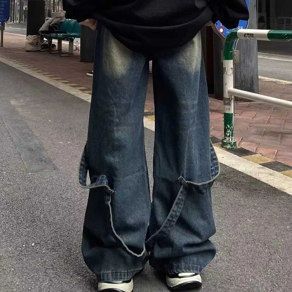 American streetwear mens and womens trendy hip-hop loose straight leg jeans suitable for couples personalized wide leg casual pants y2kT250319