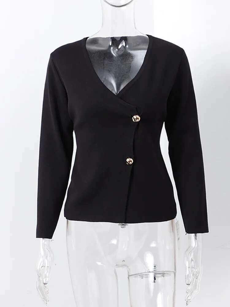 Solid Black Knitted V Neck Cardigan Women Loose Long Sleeve Single Breasted Sweater Coat 2024 Autumn Fashion Elegant Knitwear
