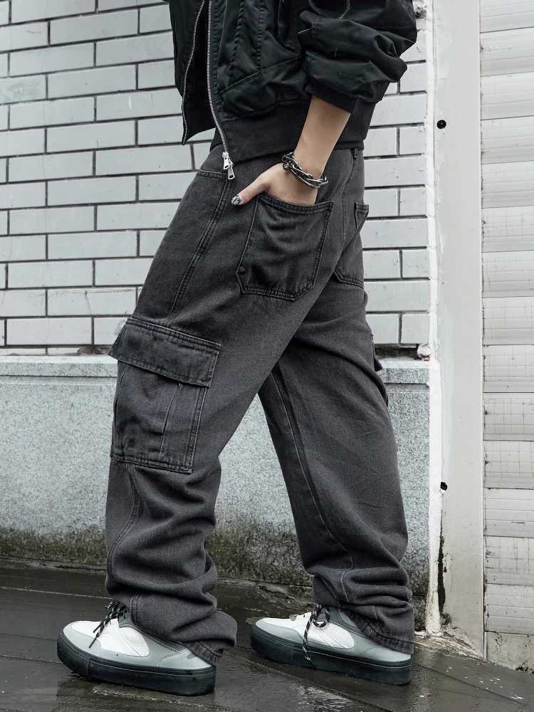 Y2k new bagged jeans mens hip-hop Harajuku Trouser wide leg denim pants mens jeans streetwear Korean oversized cargo pantsT250319