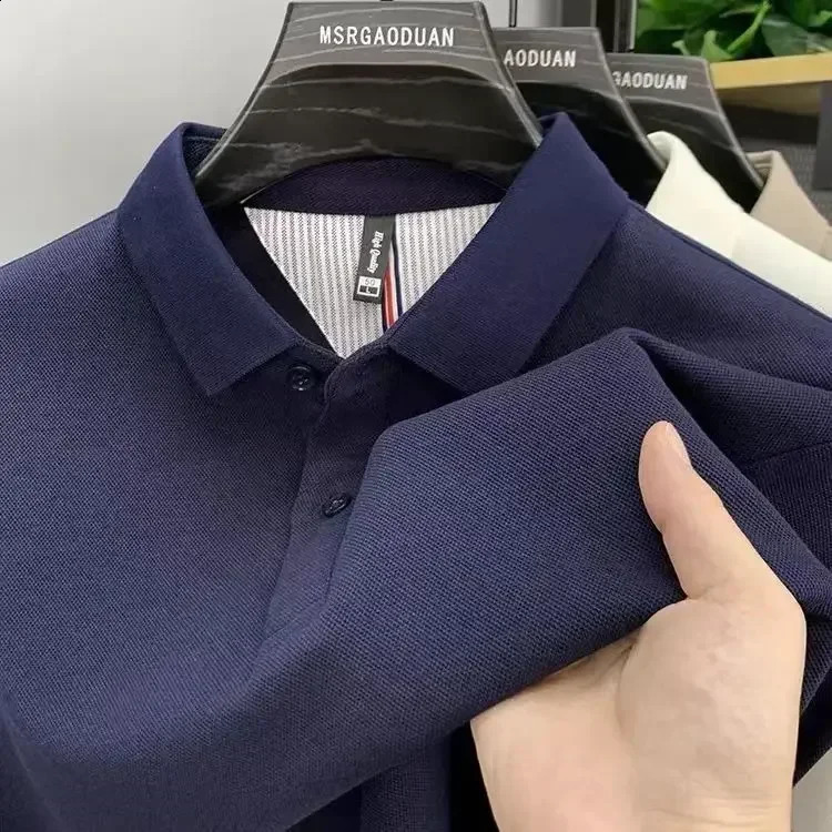 Heavyweight pure cotton high-end Polo shirt mens spring and autumn long sleeved T-shirt solid color top 250319