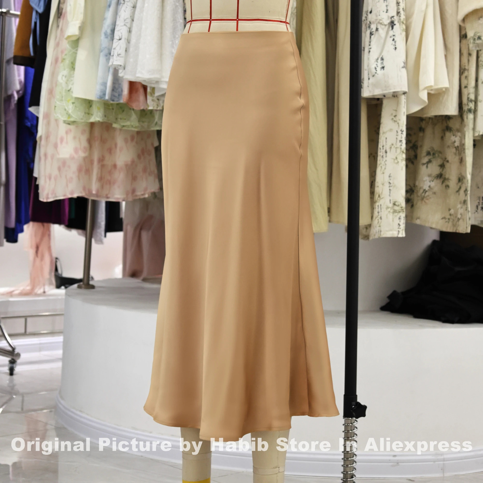 Women Satin Solid Pleated Midi Skirt Vintage Mid Elastic Waist Female Chic Lady Skirts Black Gold Red Satin Skort Beach A Line 250320