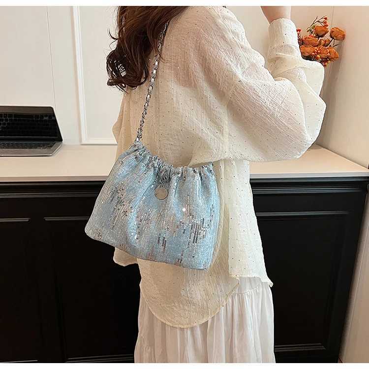 Glitter Chian Womens Cowboy Shoulder Bag 2024 Y2K Trend Korean Fashion Handbags and Wallets Womens Cross body Bucket Bag Y250319