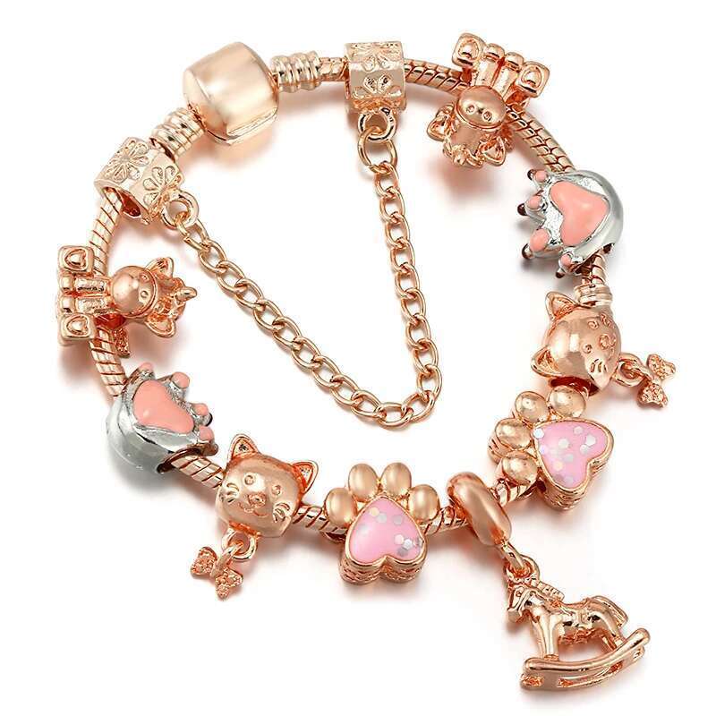 Rose Gold Flower Fairy Bella Beads Pendant Charm Bracelets For Women Men Bijoux Pulseras Jewelry Gift Special Offer