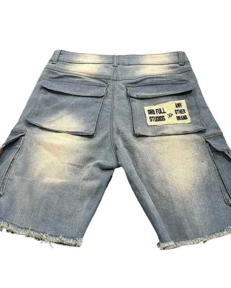 American New Retro Letter Embroidery Tooling Denim Shorts Trend Gothic Y2K Harajuku Hip-hop Loose Sports Shorts Street clothes W250319