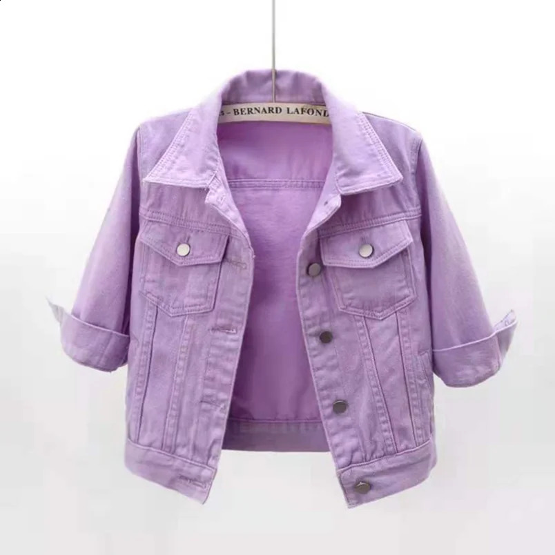 Womens denim jacket spring and autumn short shirt pink denim jacket casual top purple yellow purple blue loose top womens jacket 250317