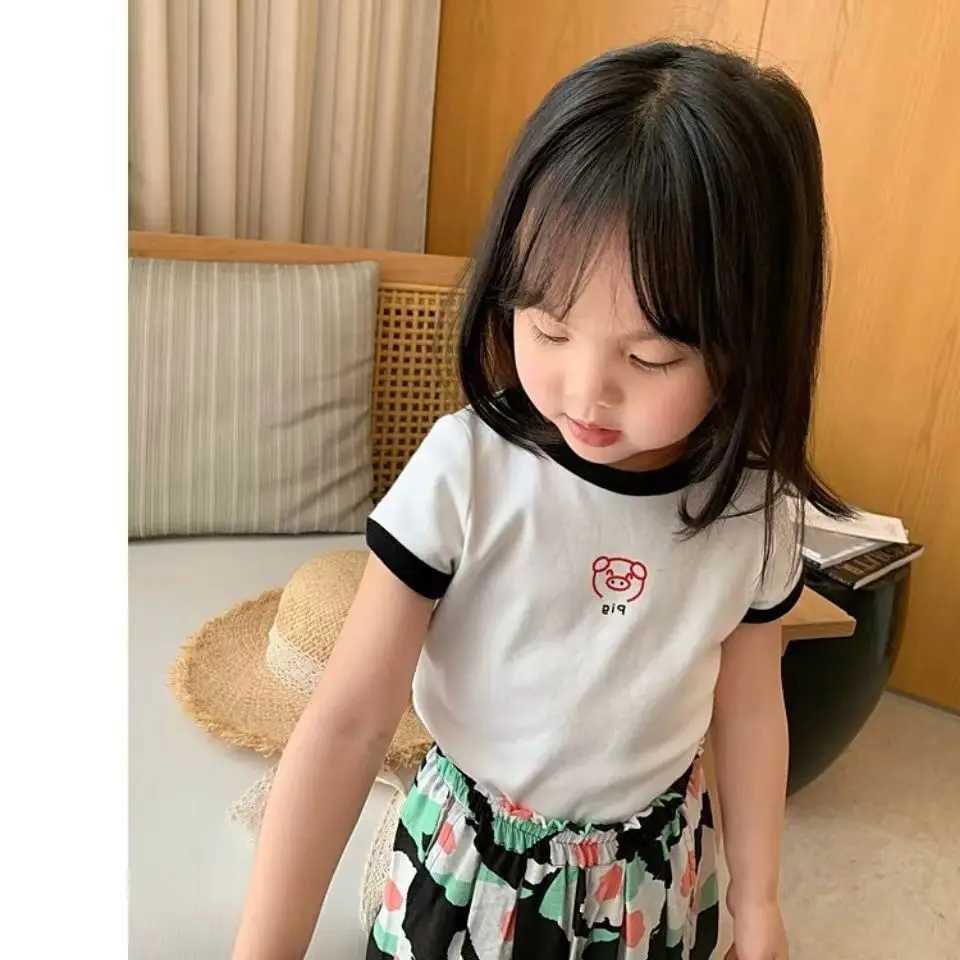 Candy colored short sleeved T-shirt for girls retro fashion cartoon ice silk short sleeved for children aged 3-8 summer topT250320