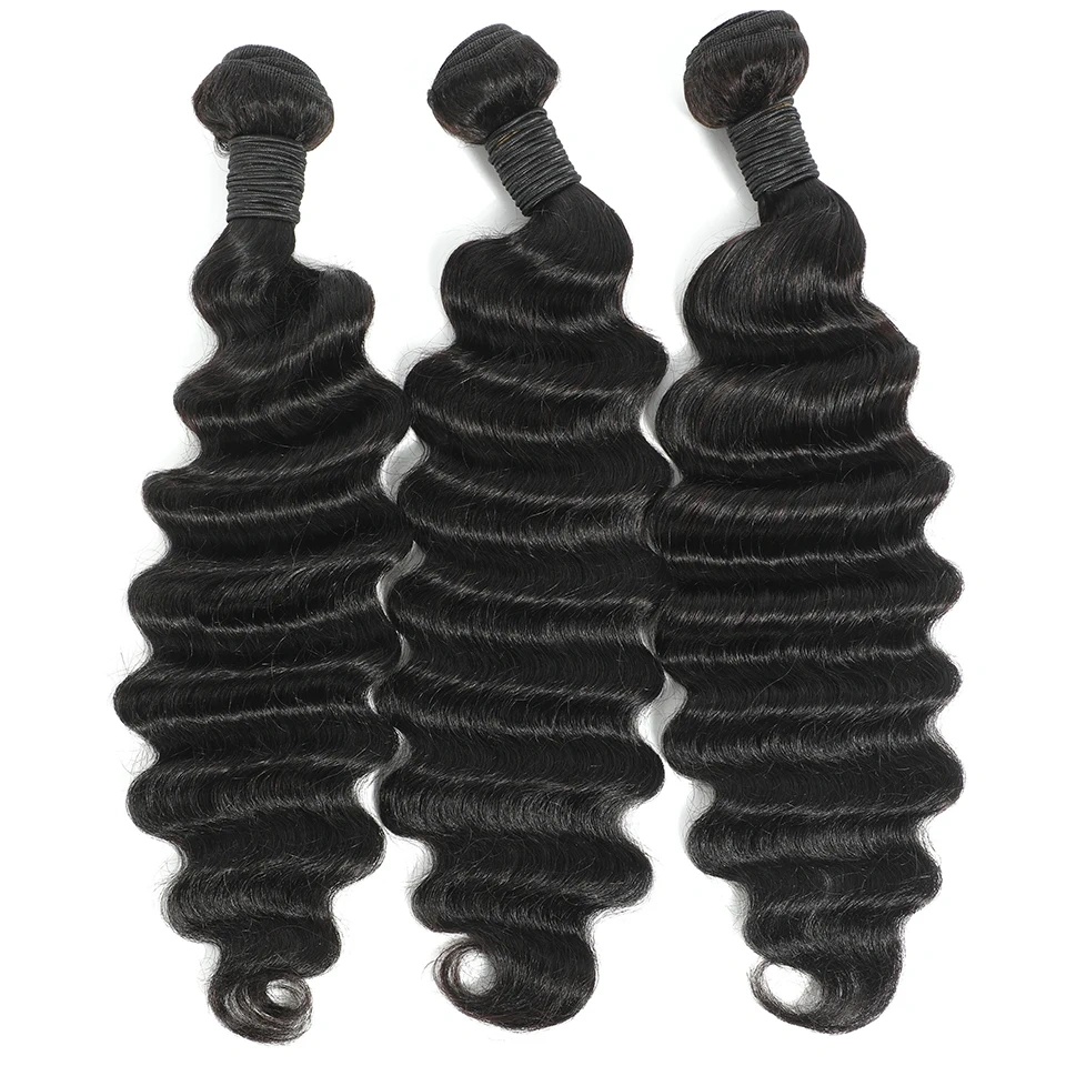 Natural Color Brazilian Human Hair Bundles with Deep Waves - Perfect for Weaving (Lengths Available from 12 to 30 Inches)