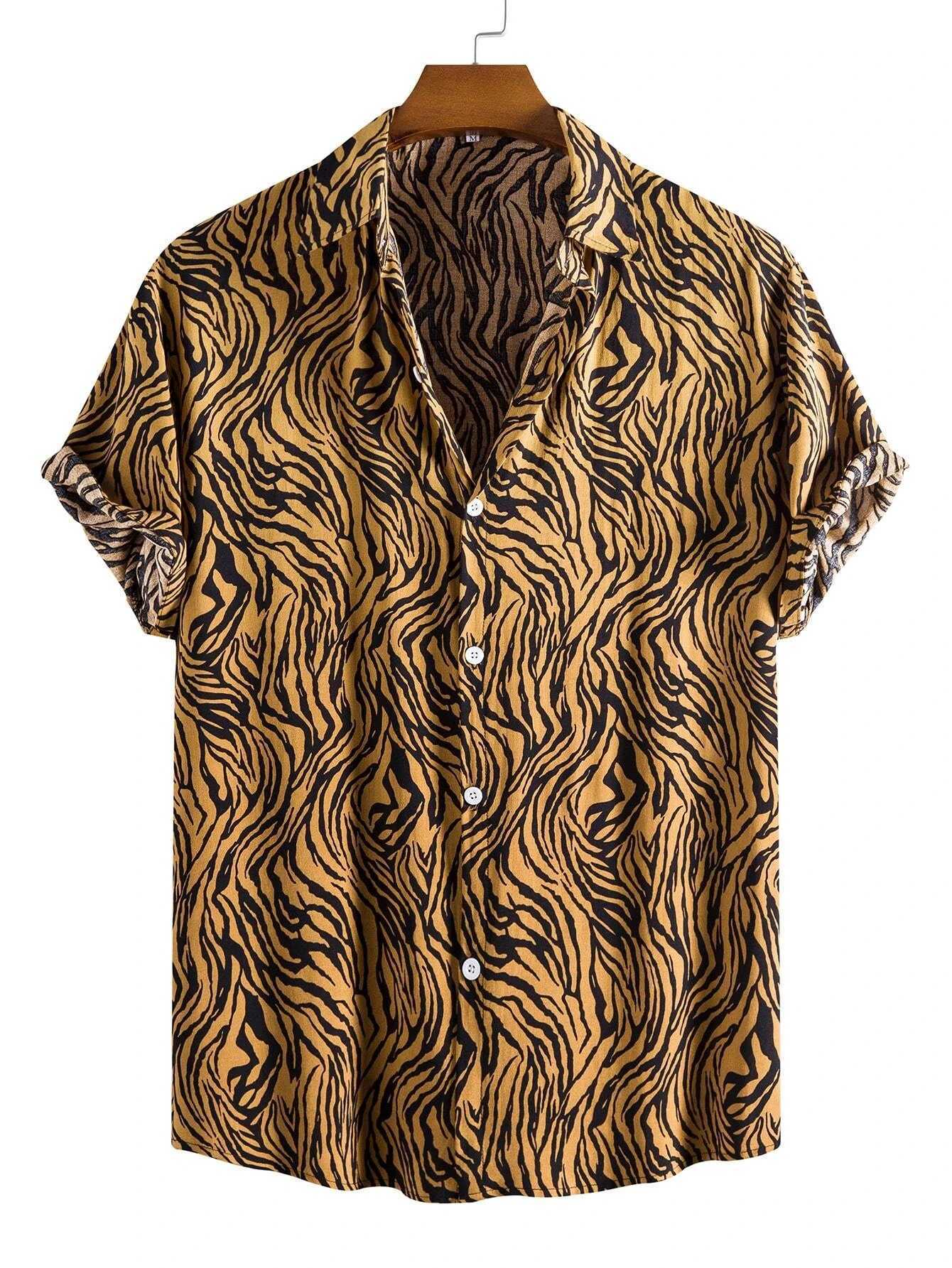 Interesting pattern design printed shirt top mens and womens short sleeved shirt fashion button short sleeved top M250320